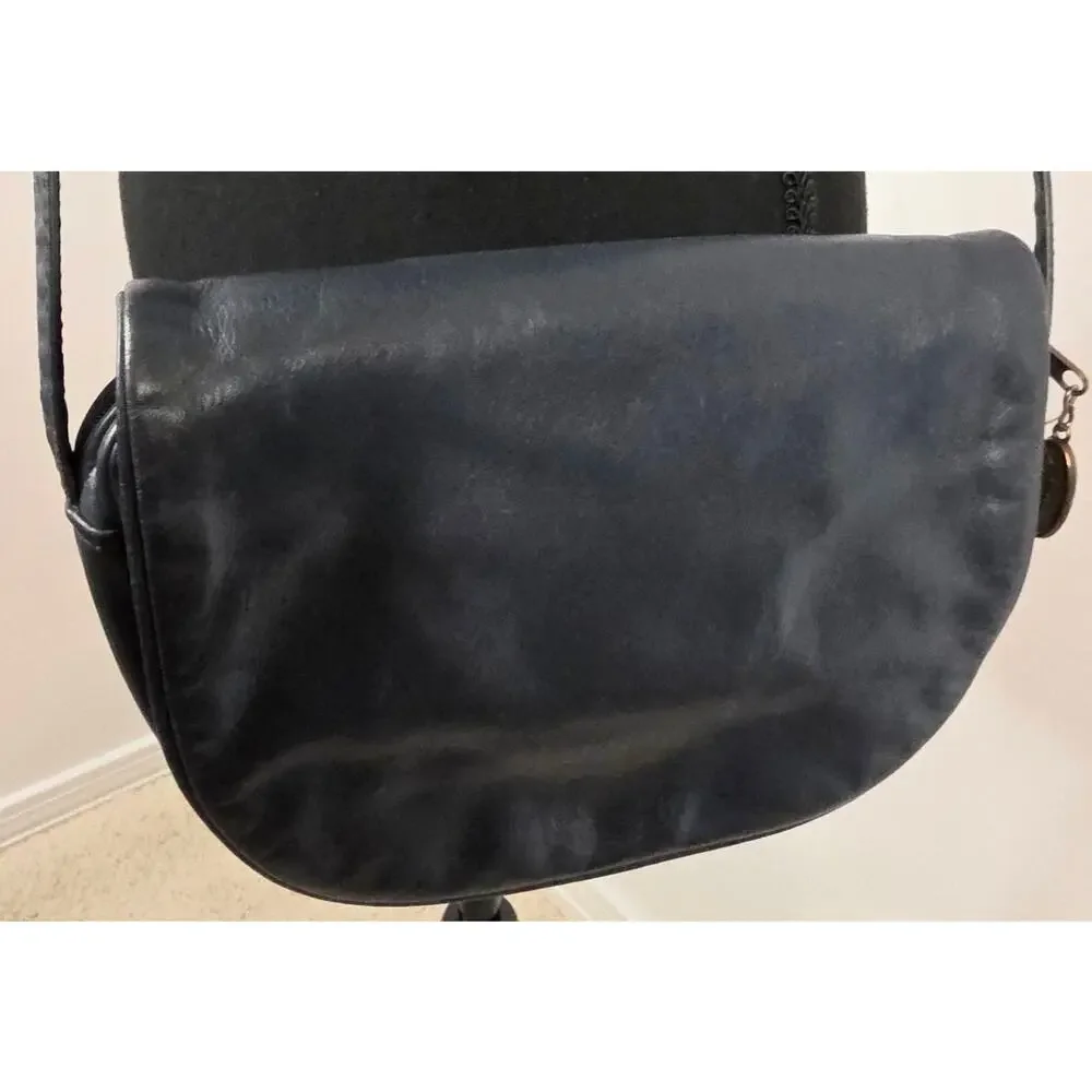 Vtg Stone Mountain Black Leather Cross Body Purse/Shoulder Bag 5 Compartment USA
